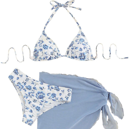 Damen Triangel-Bikini-Set Blumenmuster mit Pareo