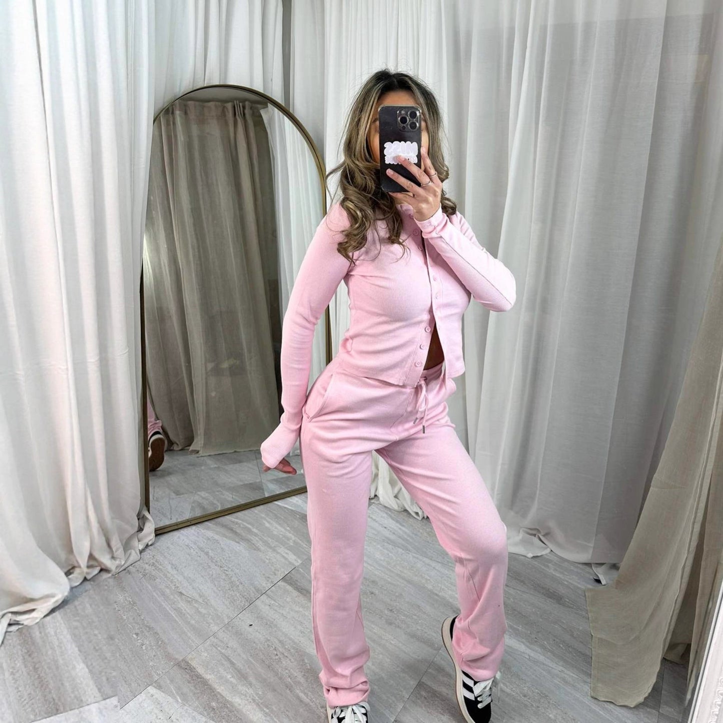 Damen Strick-Loungewear-Set mit Knopfleiste Norvielle Kuschelig