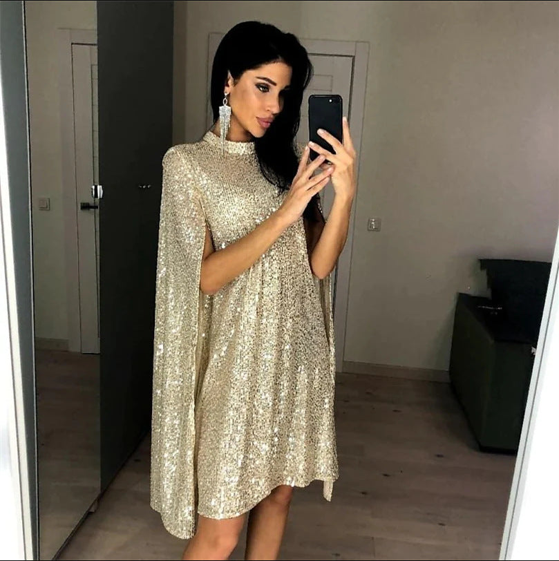 Damen Paillettenkleid mit Cape-Ärmeln Norvielle