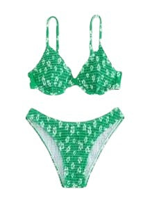 Damen Hochgeschnittener Bikini Gepolstert Verstellbar