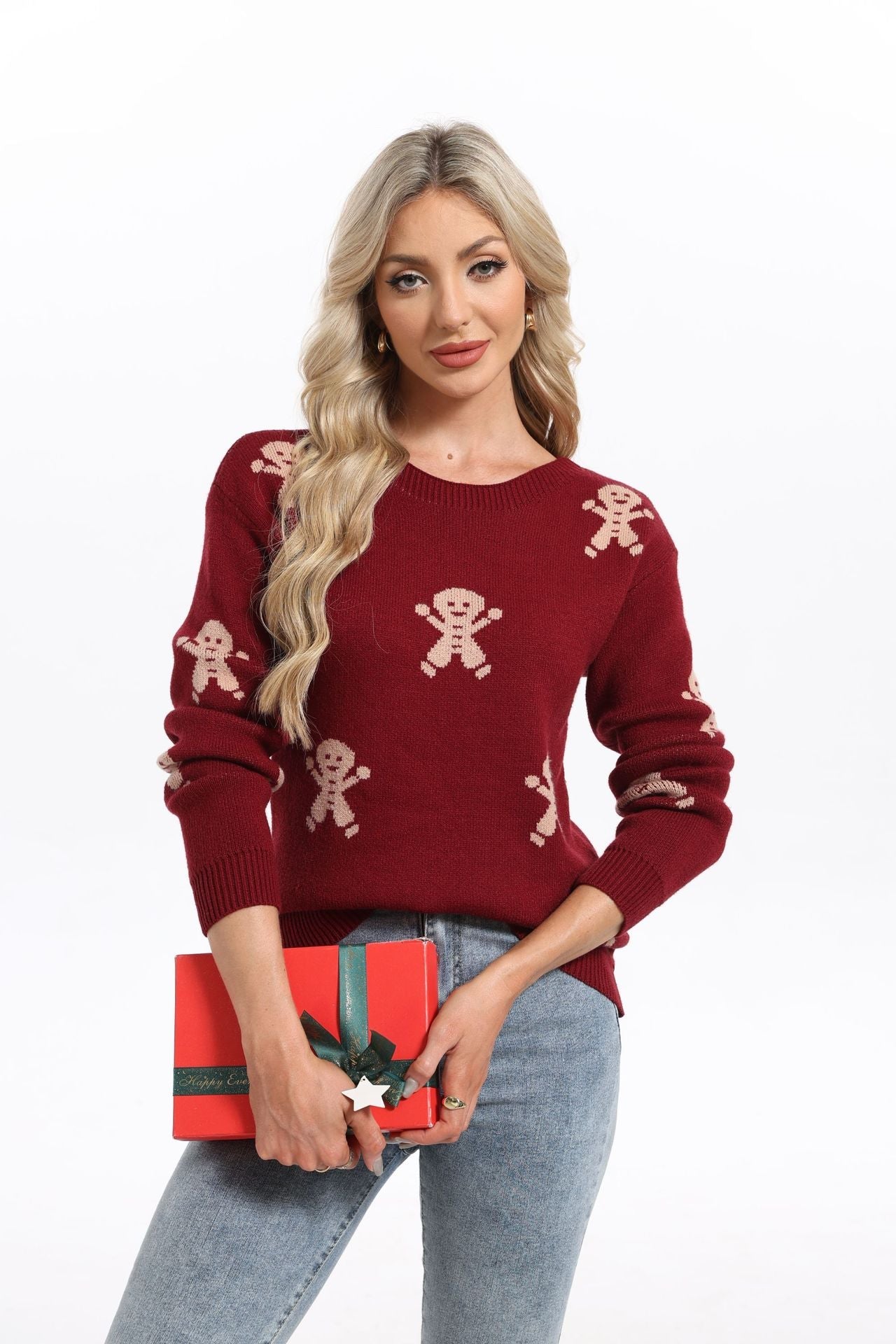 Damen Strickpullover Lebkuchenmotiv Weitschnitt Norvielle