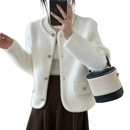 Damen Strickjacke Flauschig Perlen Dekoration Norvielle