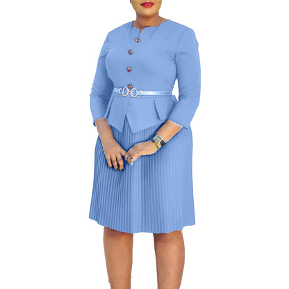 Damen Plissee-Kleid mit Taillenbluse und Gürtel