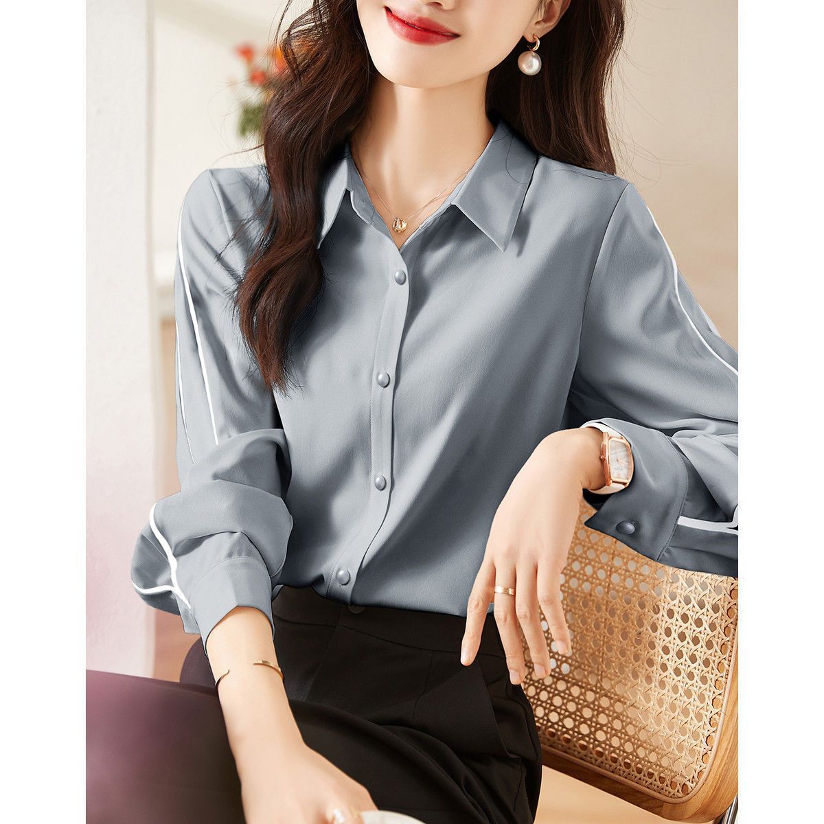 Damen Bluse Klassisch Knöpfe Norvielle Elegante - Norvielle