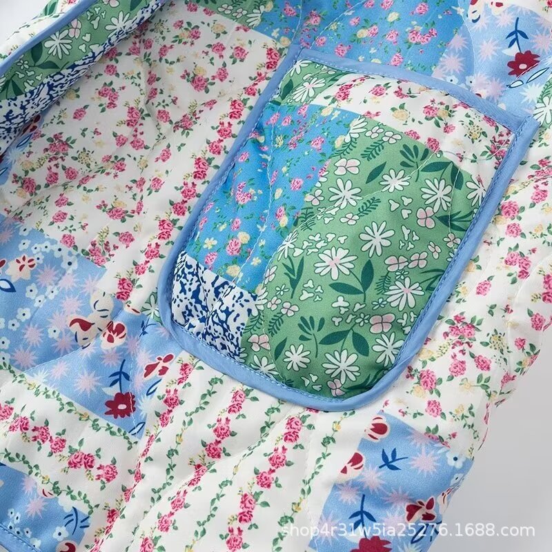 Damen Steppjacke Patchwork Floralmuster mit Seitentaschen Norvielle