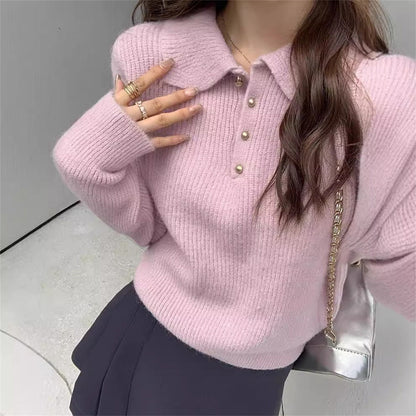 Damen Pullover mit Polokragen Weiches Strick Norvielle