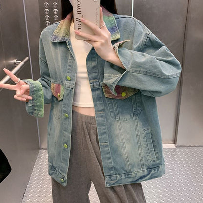 Damen Oversized Denimjacke Bunt Norvielle