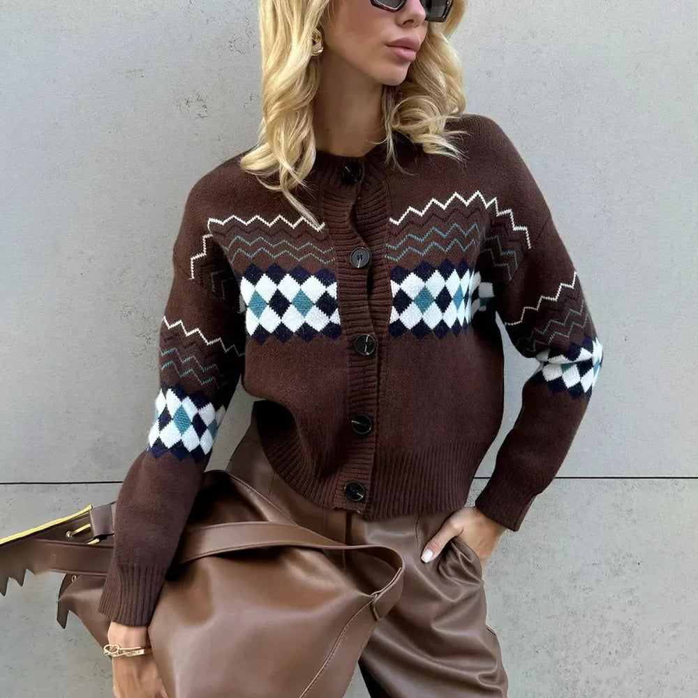 Damen Strickjacke Bunt Rautenmuster