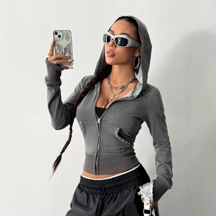 Damen Sportjacke Kapuzenjacke Strassdetails