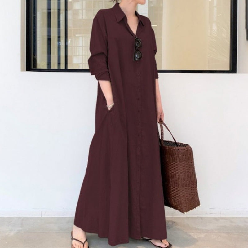 Damen Hemdblusenkleid Langer Ärmel Seitentasche Norvielle - Norvielle