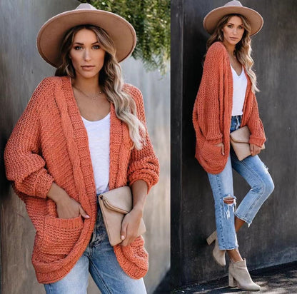 Damen Cardigan Grobstrick Lässig Voluminöse Ärmel Norvielle