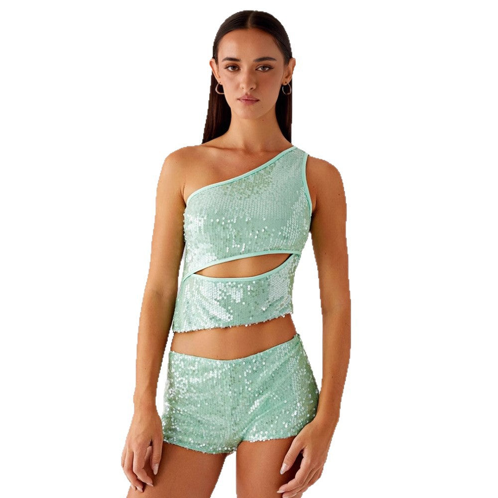 Damen Glitzernder und Shorts Set