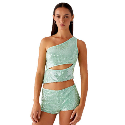 Damen Glitzernder und Shorts Set