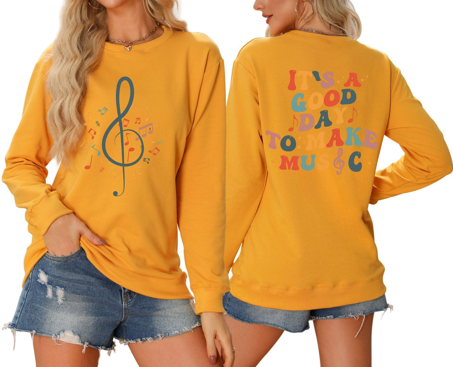 Damen Sweatshirt Musik Motiv Weiß