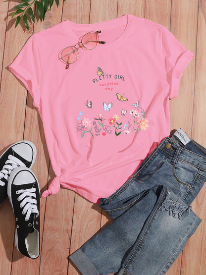 Damen T-Shirt Blumendruck Weiß