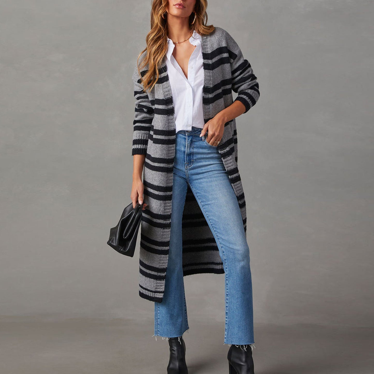 Damen Strickjacke Streifenmuster Lang Norvielle
