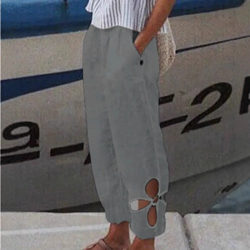 Damen Palazzo-Hose Florale Ausschnitte Seitentaschen Norvielle - Norvielle