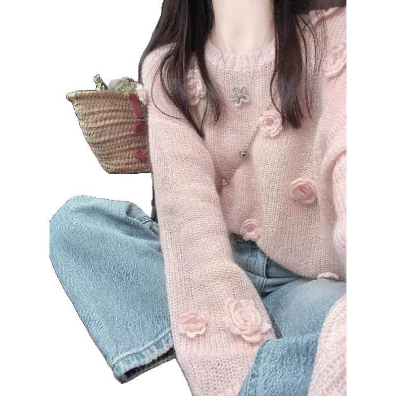 Damen Pullover Dekorative Blumenapplikationen Norvielle