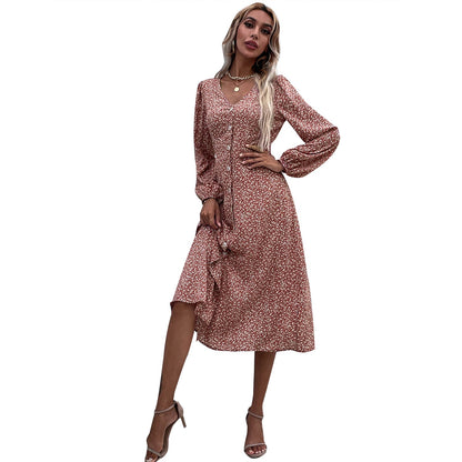 Damen Midi-Kleid Floralmuster Baumwolle Elegant
