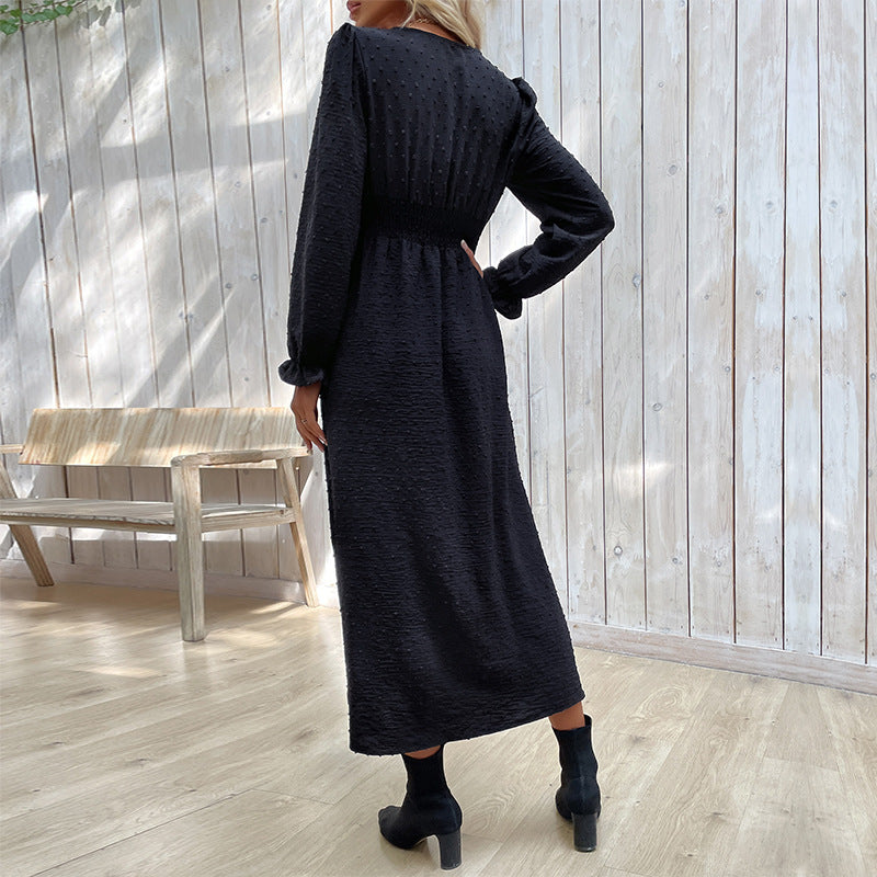 Damen Kleid Knielang Mit Knöpfen Dekorativ