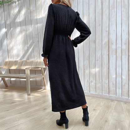 Damen Kleid Knielang Mit Knöpfen Dekorativ