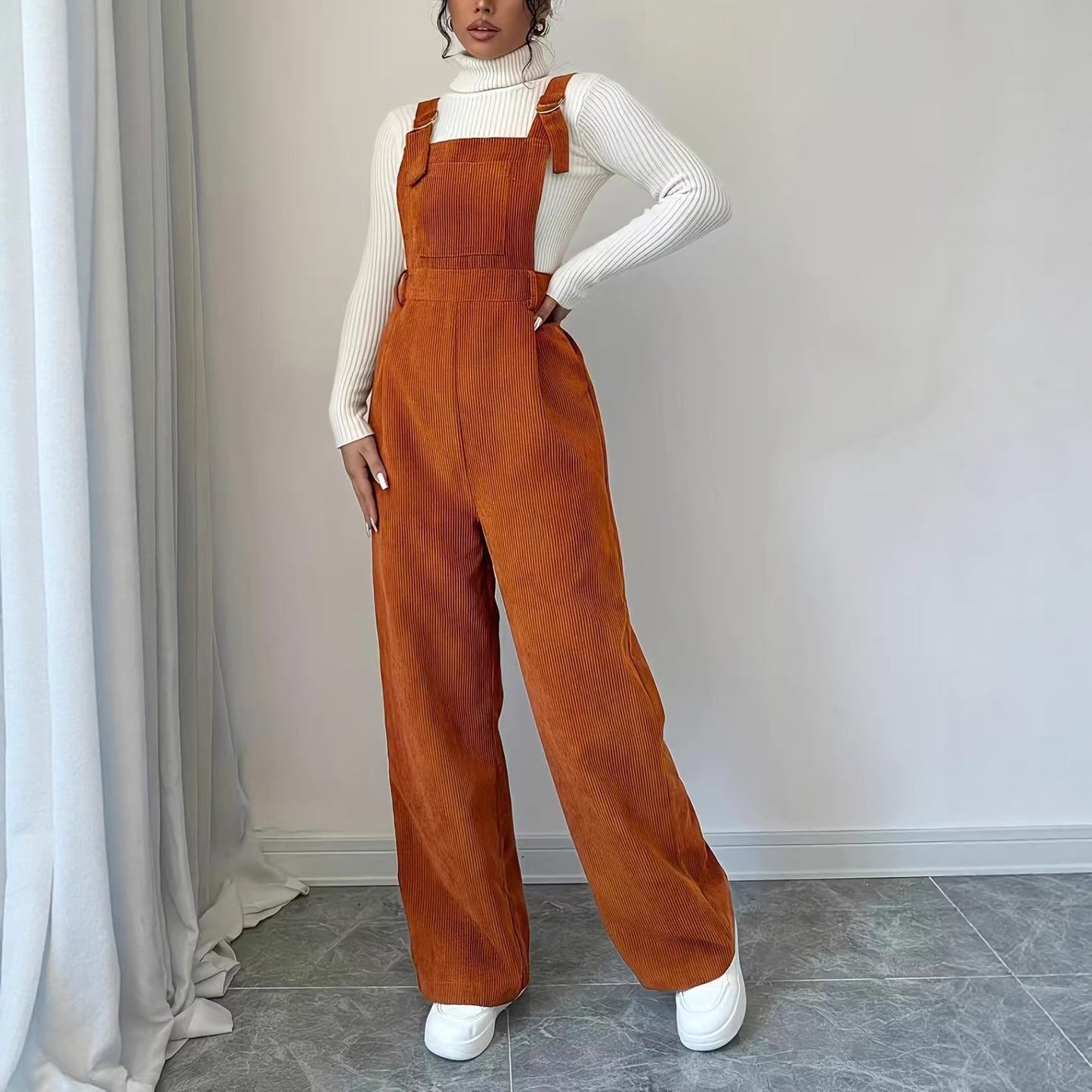 Damen Cord-Overall Lässig Geschnitten Beige