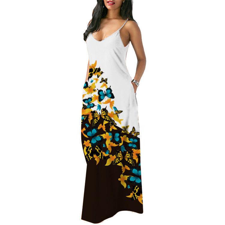 Damen Maxikleid mit Blumenmuster und Seitentaschen