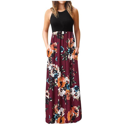 Damen Maxikleid Floralmuster Baumwolle Beige