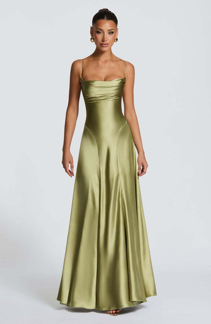 Damen Maxikleid Satin Elegantes Design Spaghetti-Träger
