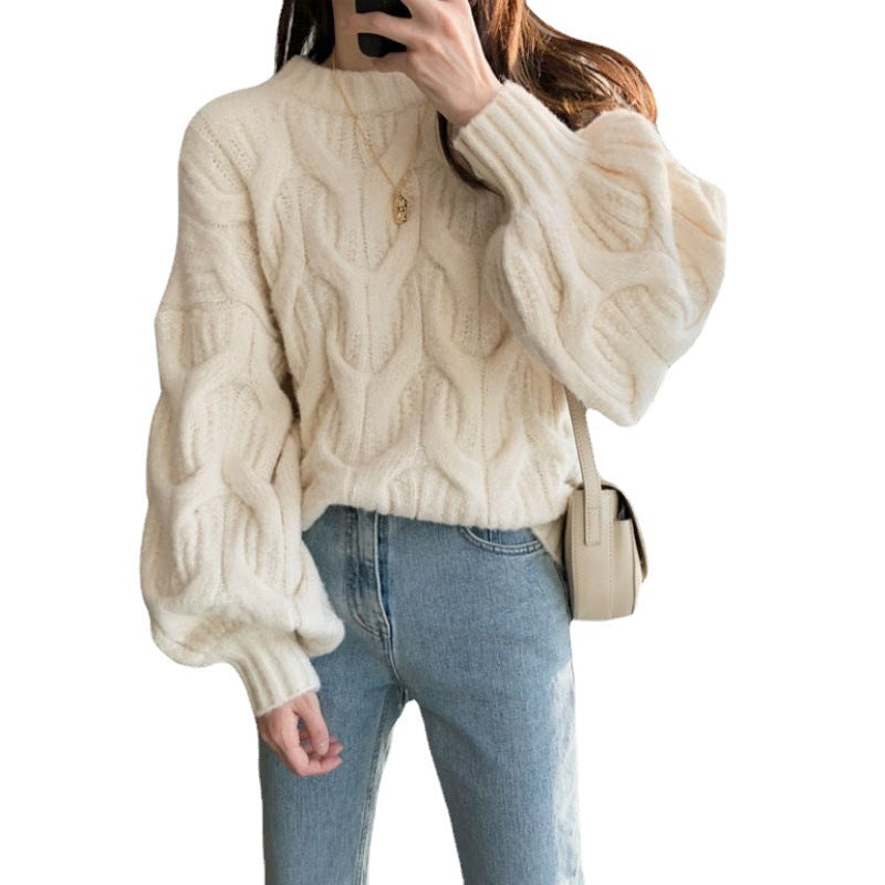 Damen Grobstrickpullover Zopfdesign Lässig Norvielle