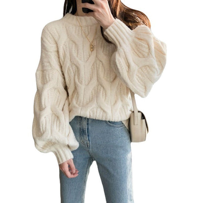 Damen Grobstrickpullover Zopfdesign Lässig Norvielle