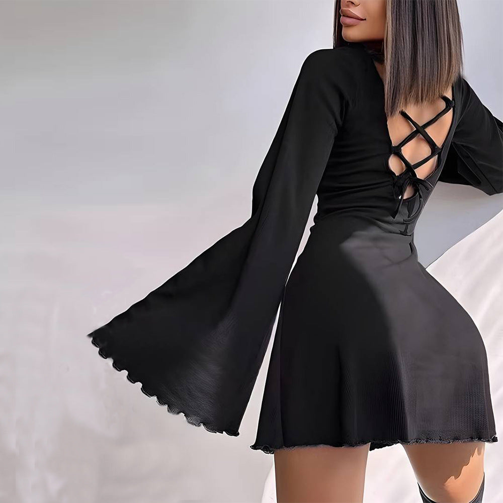 Damen Minikleid Trompetenärmel Skulpturaler Saum Norvielle - Norvielle