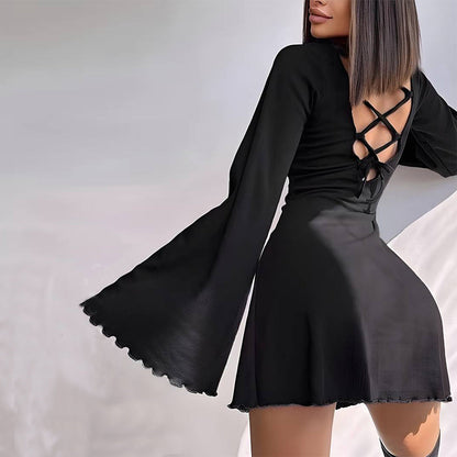 Damen Minikleid Trompetenärmel Skulpturaler Saum Norvielle - Norvielle
