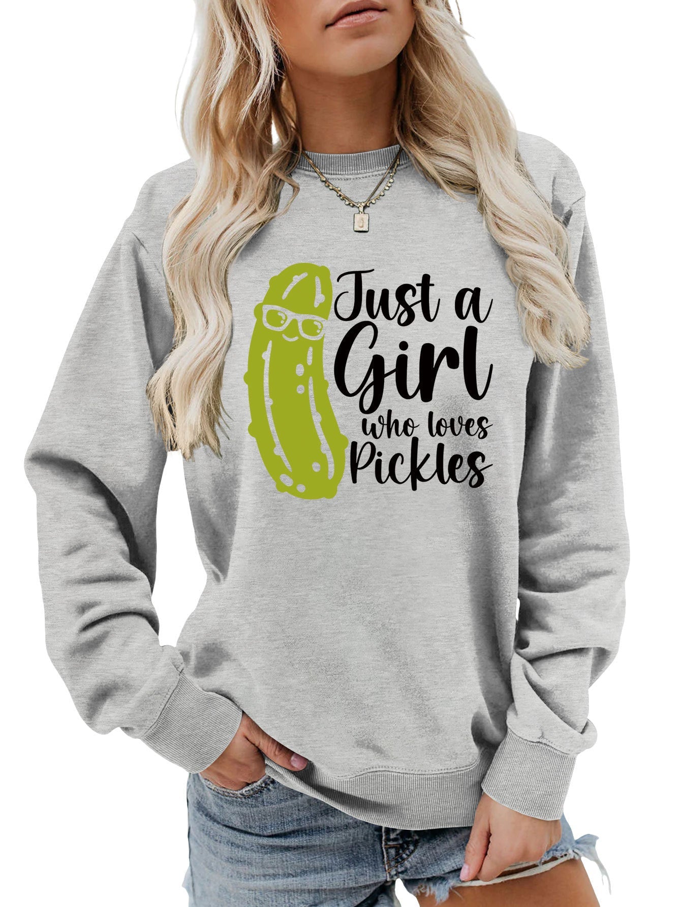 Damen Sweatshirt Gurkenmotiv Lässig Grün Norvielle