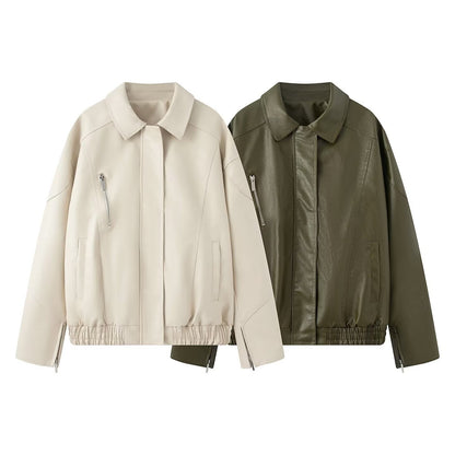 Damen Kunstlederjacke Elastischer Bund