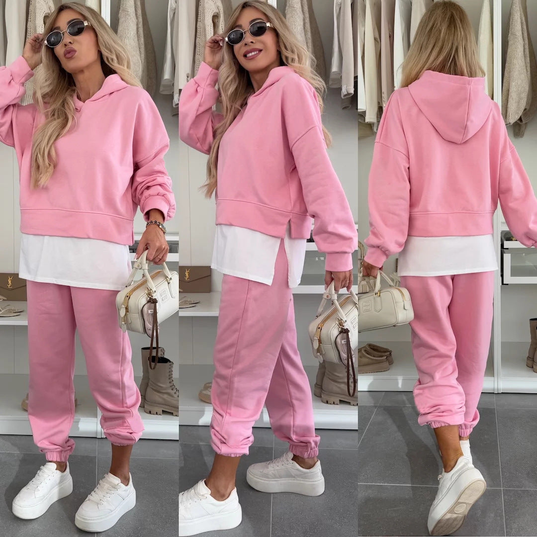 Damen Freizeitanzug Kurz Hoodie Jogginghose Elastisch Grau