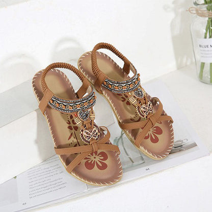 Damen Sandalen Elastikriemen Slip-On Beige