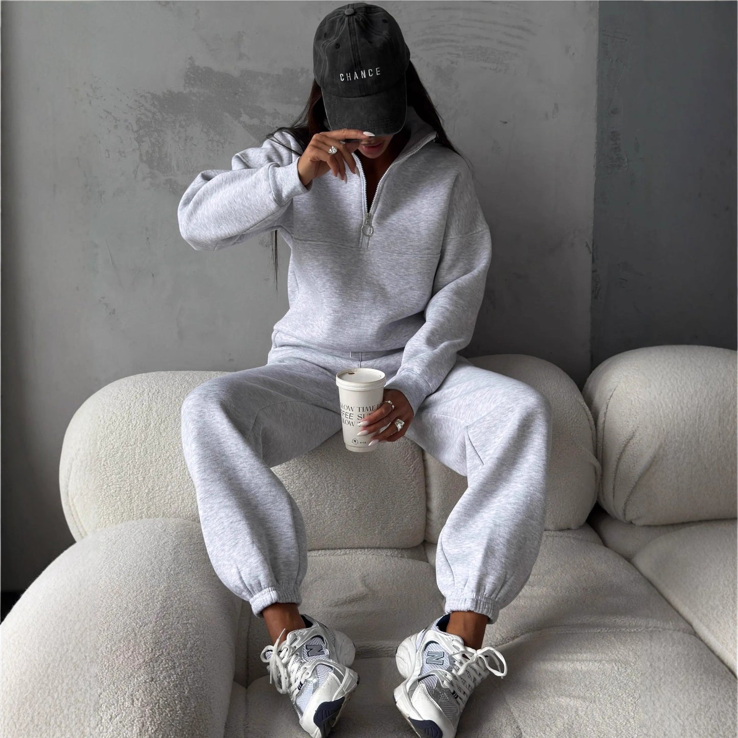 Damen Fleece-Jogginganzug Hochkragen Reißverschlussdetails