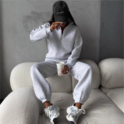 Damen Fleece-Jogginganzug Hochkragen Reißverschlussdetails
