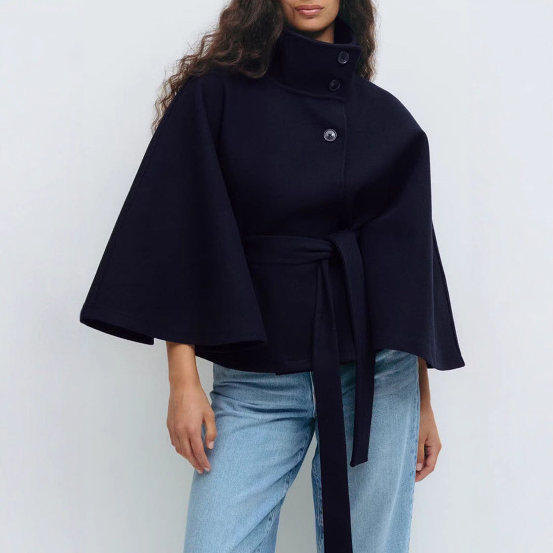 Damen Kapuzenjacke Breite Ärmel Taillengürtel Norvielle