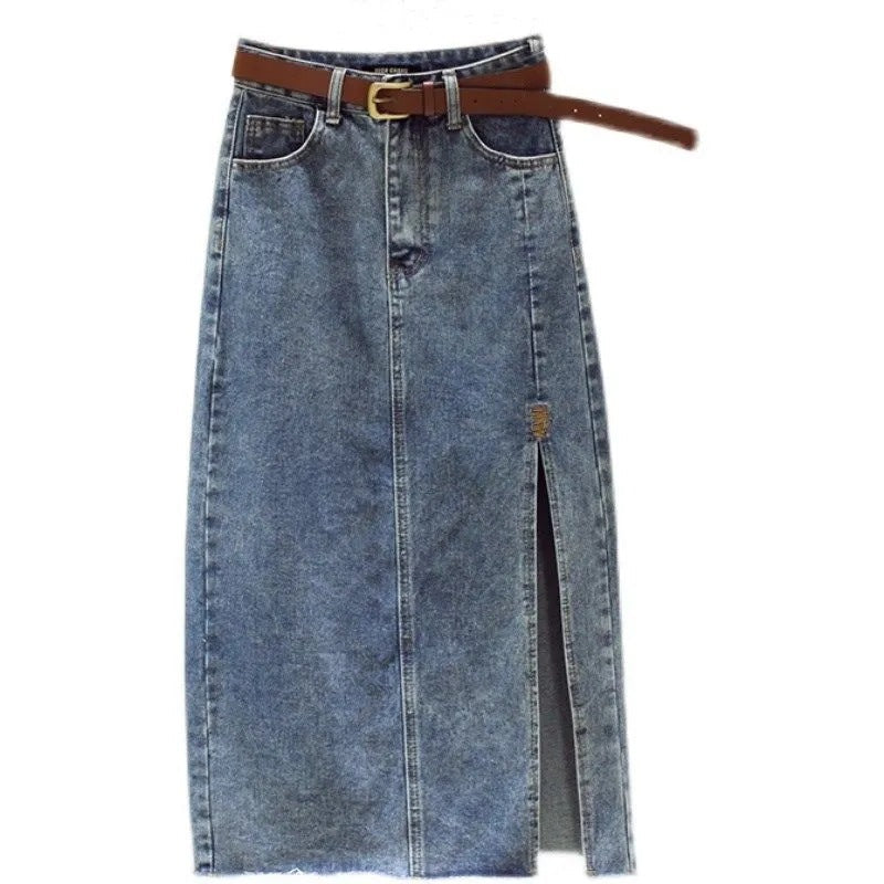 Damen Maxi-Rock aus Denim mit seitlichem Schlitz