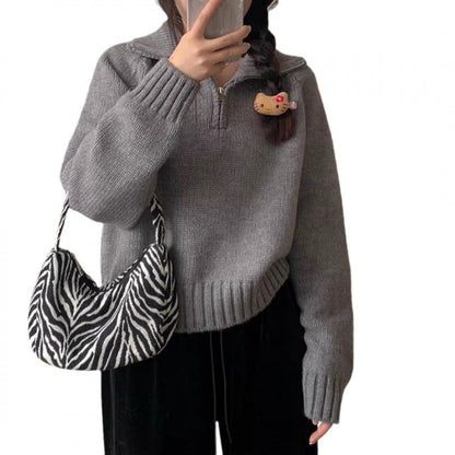 Damen Strickpullover Hochgeschlossener Reißverschluss Norvielle