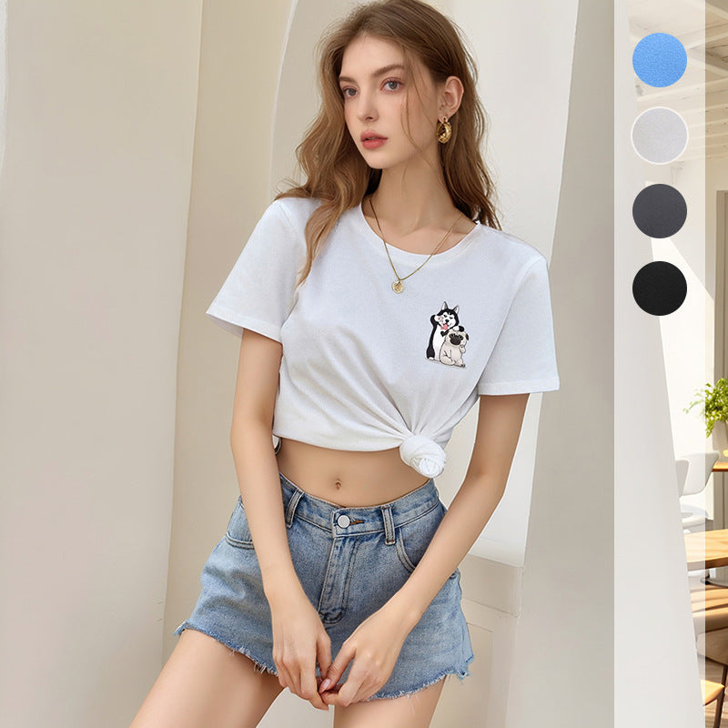 Damen T-Shirt Baumwolle Tiermuster Weiß - Norvielle
