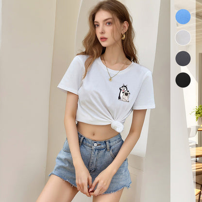 Damen T-Shirt Baumwolle Tiermuster Weiß - Norvielle