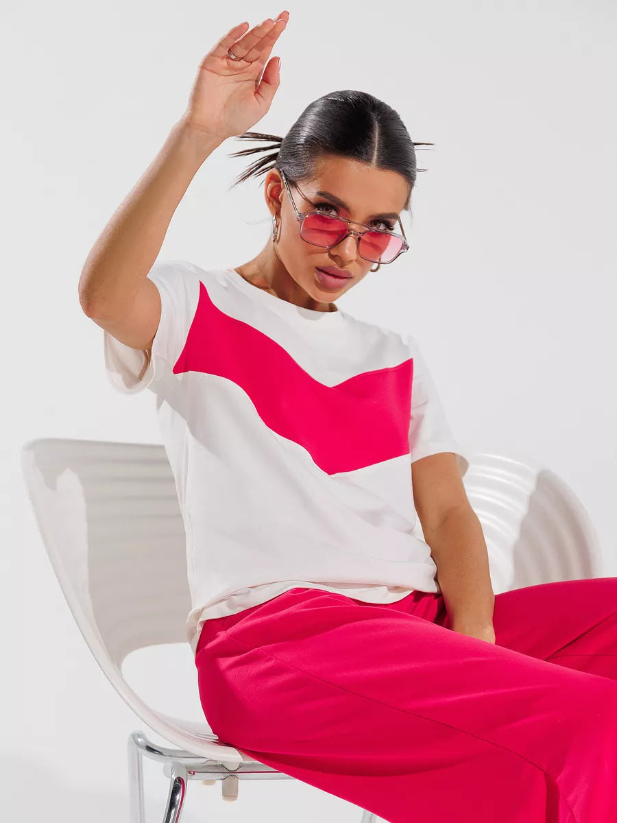 Damen T-Shirt Leichtes Oversized Farbblockdesign