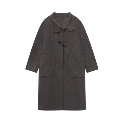 Damen Wollmantel Asymmetrischer Kragen Vintage Knöpfe