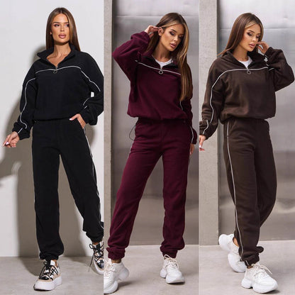 Damen Fleece-Sportanzug Hochkragen Reißverschluss Norvielle