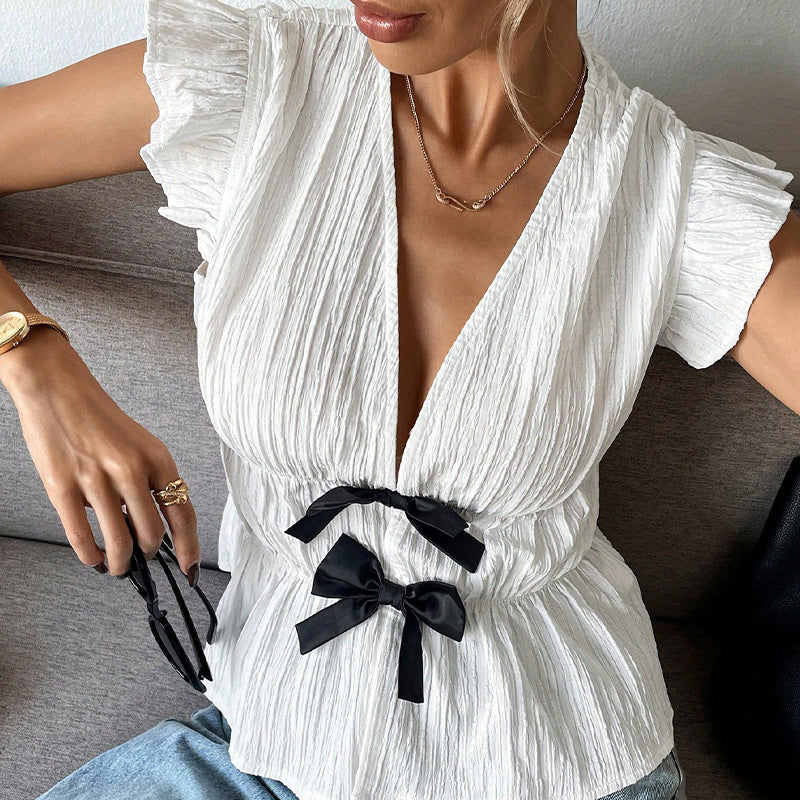 Damen Volantbluse Dekorativen Schleifen Bluse