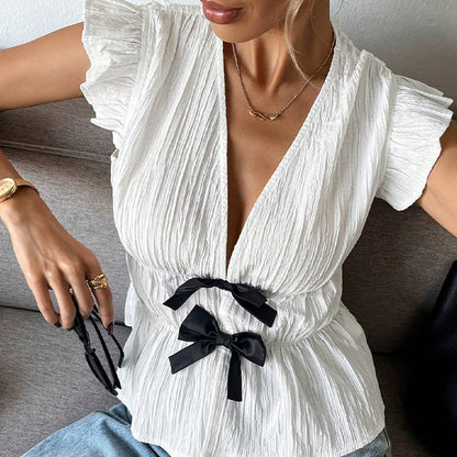 Damen Volantbluse Dekorativen Schleifen Bluse