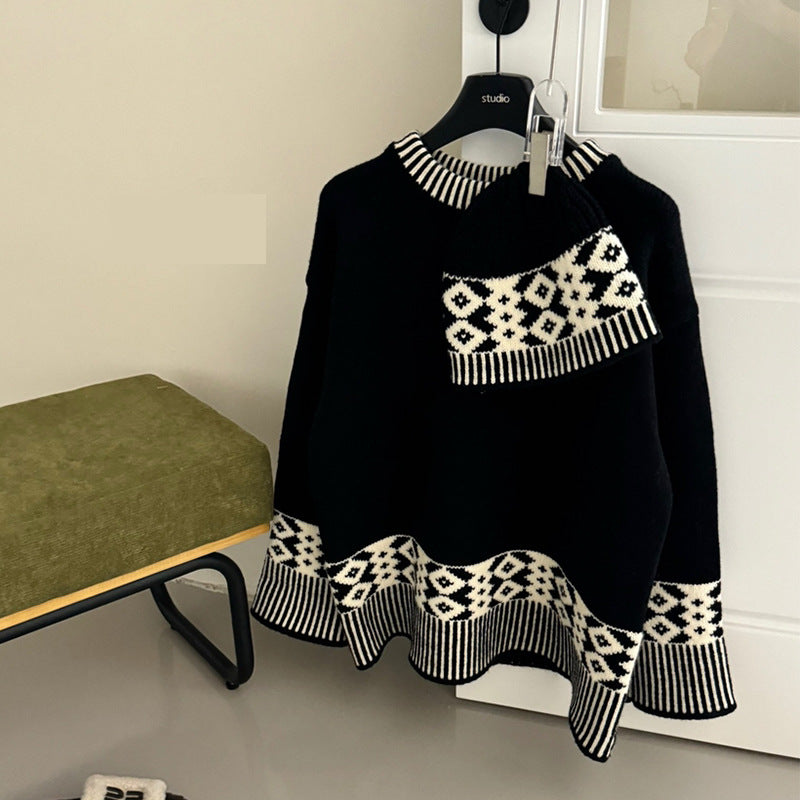 Damen Strickpullover Rundkragen Geometrisches Muster Norvielle
